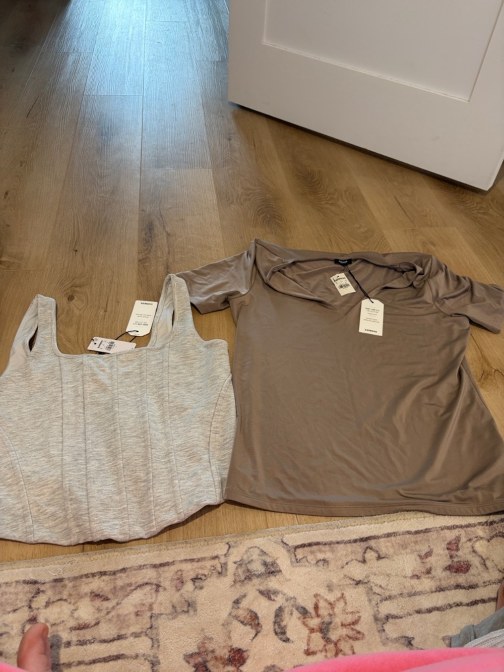 Light Gray Corset Tank & Taupe Tee Duo